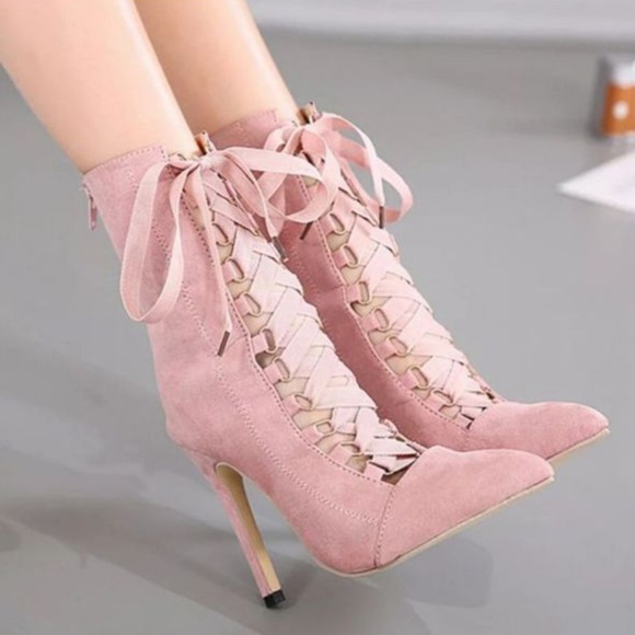 🔥Gladiator High Heel Stiletto Boot Pink - Picture 4 of 8